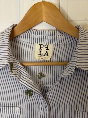 PPLA Embroidered Cactus Striped Button Down | Coastal Chic